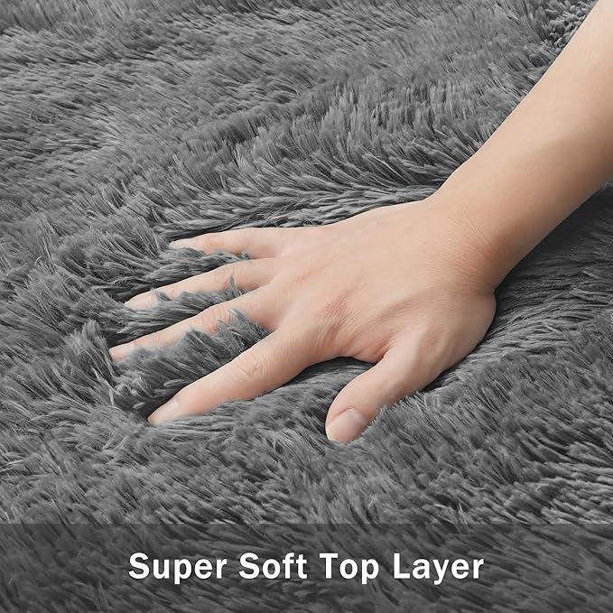 5x8 Area Rug for Living Room:Ultra Soft Fluffy Shag Dark Grey Rugs,Large Fuzzy Plush Indoor Non Slip Carpet Washable Rug for Bedroom Kids Nursery Office Dorm Modern Decor(Dark Grey 5'x8')