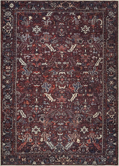 Bloom Rugs Washable Non-Slip 6' x 9' Rug - Burgundy Traditional Bordered Area Rug for Living Room, Bedroom, Dining Room, and Kitchen - Exact Size: 6' x 9'