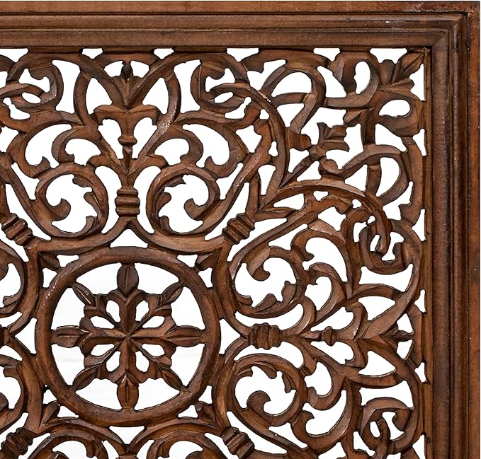 The Wooden Town Kashmiri Wall Decor – Set of 4 (16x16 Inch) | Handcrafted Wooden Wall Panels & Hanging Plaques for Living Room, Home & Office | Burnt Finish Decorative Art for Walls