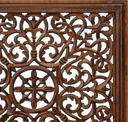 The Wooden Town Kashmiri Wall Decor – Set of 4 (16x16 Inch) | Handcrafted Wooden Wall Panels & Hanging Plaques for Living Room, Home & Office | Burnt Finish Decorative Art for Walls