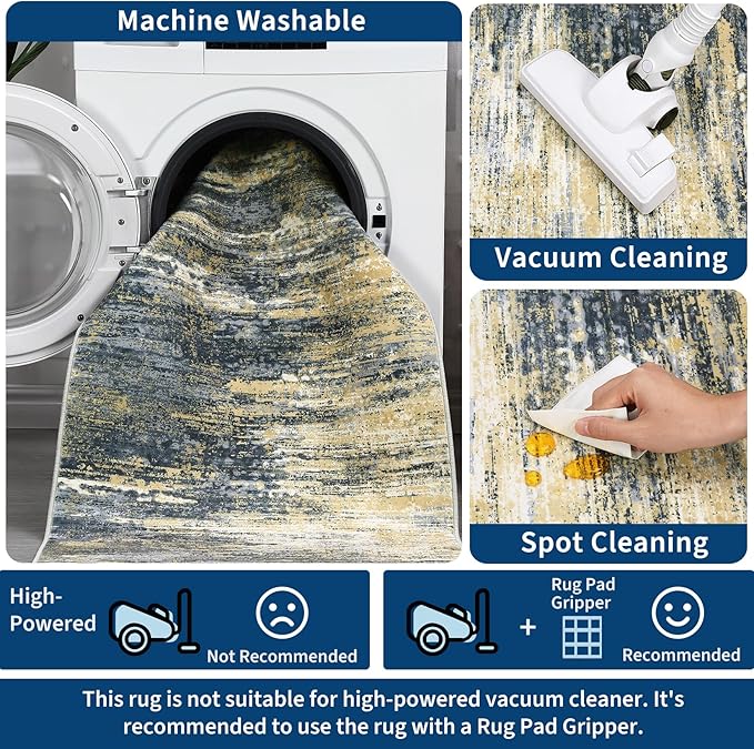 ROYHOME Washable Rug 5x7 Abstract Area Rug for Living Room, Non Slip Foldable Soft Rugs for Bedroom, Stain Resistant Rugs Modern Fuzzy Rug, Indoor Carpet for Entryway Home, Yellow/Black
