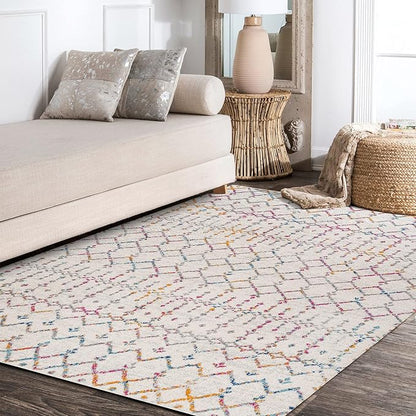 JONATHAN Y Boho Vintage Diamond Ivory/Multi Indoor Area Rug 5X8 ft, Moroccan Hype for Living Room, Bedroom, Kitchen, Office, Easy-Cleaning, High Traffic, Pet-Friendly, Non-Shedding (MOH101E-5)