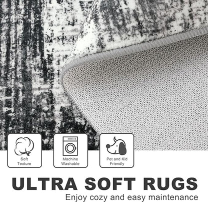 KILOCOCO Modern Abstract Runner Rug 2x6 ft Washable Hallway Runner Rug Non Slip Soft Pinted Kitchen Runners for Hallways Entryway Bedside Laundry Room Floor Runners, Black/Grey