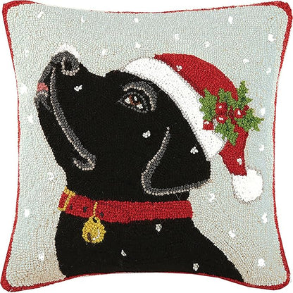 Peking Handicraft 31ML315C18SQ Labrador Hook Wool Throw Pillow, Black/Red