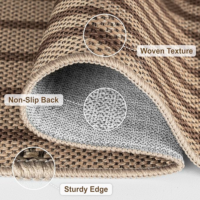 Easy Jute Area Rug, 4' x 6' Washable Rug, Brown Farmhouse Ultra-Thin Non-Slip Carpet for Outdoor, Bedroom, Dining Room, Backyard, Home Decor