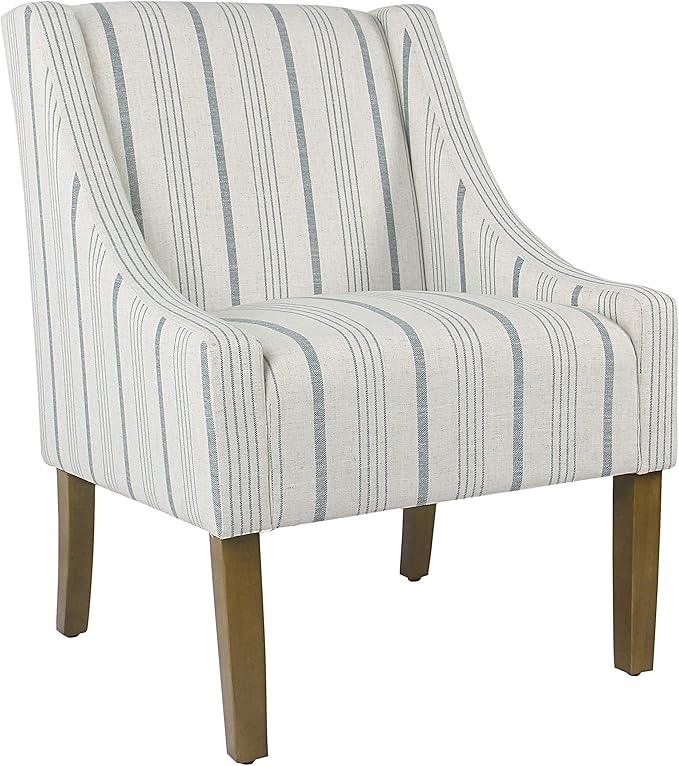 Homepop Home Decor Upholstered Classic Swoop Arm Accent Chair Accent Chairs for Living Room & Bedroom Decorative Home Furniture, Ivory & Gray Stripe