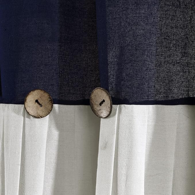 Lush Decor Linen Button Window Curtain Panel, Single, 40" W x 108" L, Navy & White - Country Curtains - Rustic Decor - Color Block - Modern Farmhouse Curtains