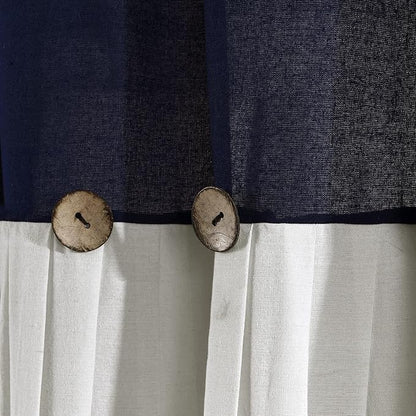 Lush Decor Linen Button Window Curtain Panel, Single, 40" W x 108" L, Navy & White - Country Curtains - Rustic Decor - Color Block - Modern Farmhouse Curtains