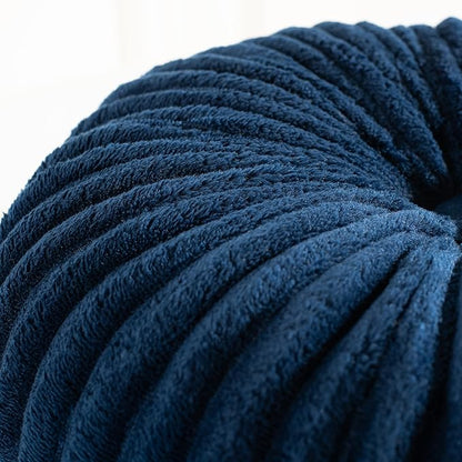 HIG Decorative Round Throw Pillows for Bed Couch -Set of 2 Handcraft Ruched Pumpkin Pillow, Soft and Durable Flannel Floor Pillow for Home Decor, Bed Living Room and Sofa (Navy,14.5"x14.5")