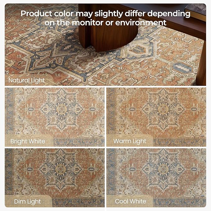 2x3 Washable Small Front Door Terracotta with Vintage Orient Design, Soft Rug for Entryway or Kitchen, Non-Slip Low Pile Stain Resistance Features, Distressed Medallion Pattern