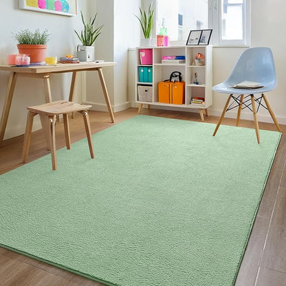 Rugs for Living Room Bedroom, 6x9 ft Sage Green Area Rug, Washable Memory Foam Indoor Carpet, Modern Aesthetic Minimalist Non-Slip Carpets for Boys Girls Adults Home Decor