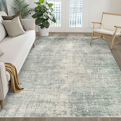 5x8 Area Rug Living Room: Washable Large Neutral Green Rugs Abstract Soft Modern Stain Resistant Indoor Floor Non-Slip Carpet for Bedroom Nursery Kids Office Playroom Dining Room Under Table Home