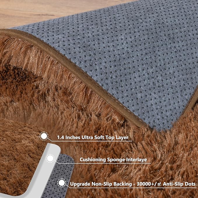 Brown Rug for Living Room Bedroom, 6x9 Fuzzy Fluffy Carpet, Shag Area Rugs for Kids Home Decor Aesthetic, Non Slip