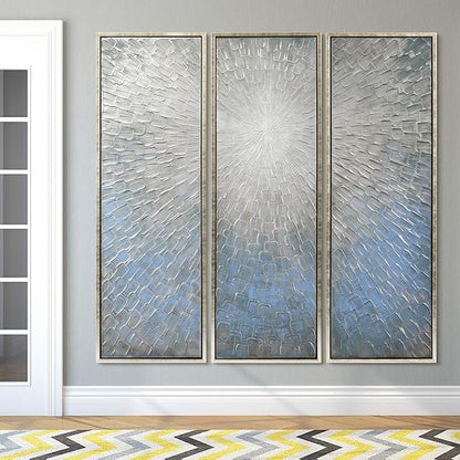 Empire Art Direct Abstract Wall Art Textured Hand Painted Canvas by Martin Edwards, Triptych, 60" x 20" each, Silver Ice