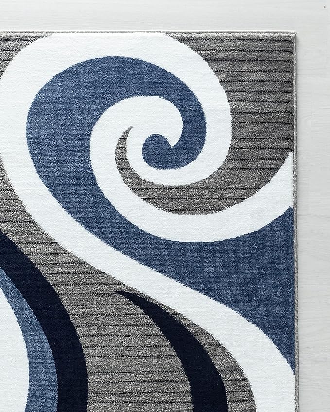 GLORY RUGS Modern Area Rug Swirls Carpet Bedroom Living Room Contemporary Dining Accent Sevilla Collection 4817A (Navy, 5x7)