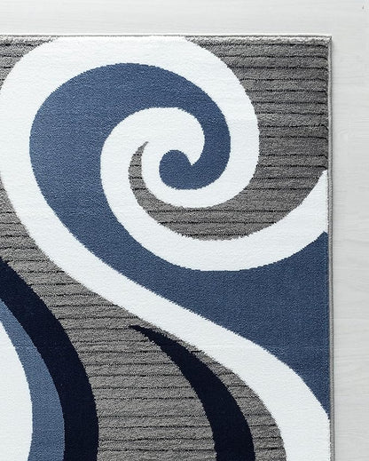 GLORY RUGS Modern Area Rug Swirls Carpet Bedroom Living Room Contemporary Dining Accent Sevilla Collection 4817A (Navy, 5x7)