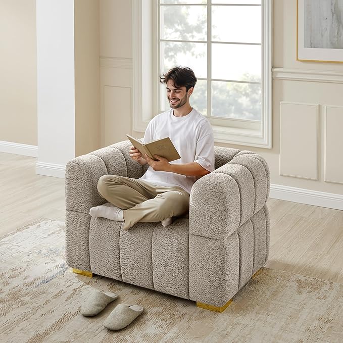 VANOMi 90.94”Cloud Sofa Couch, Modern Deep Seat Boucle Sofa, Oversized Upholstered 3-Seater Comfy Couch Loveseat for Living Room, Bedroom, Office, Apartment, Camel (1 Piece)