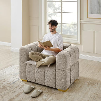 VANOMi Sofa and Chair Set, Modern Deep Seat Couch & Boucle Sofa Chairs, Oversized Upholstered Couch Sets for Living Room, Apartment, Office, Bedroom, Camel (3 Pieces)