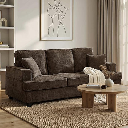 Korser Modern 89" Couches for Living Room, 3-Seater Chenile Couch Sofa with Armrest Deep Seats, Comfortable Mid-Century Sofas for Living Room Bedroom Office Apartment Lounge, Brown
