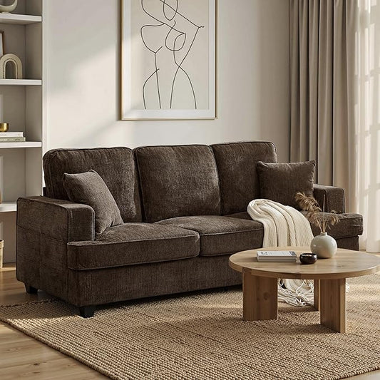 Korser Modern 89" Couches for Living Room, 3-Seater Chenile Couch Sofa with Armrest Deep Seats, Comfortable Mid-Century Sofas for Living Room Bedroom Office Apartment Lounge, Brown