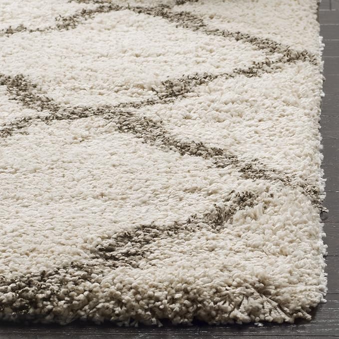 SAFAVIEH Hudson Shag Collection Runner Rug - 2'3" x 16', Ivory & Grey, Moroccan Trellis Design, Non-Shedding & Easy Care, 2-inch Thick Ideal for High Traffic Areas in Living Room, Bedroom (SGH283A)