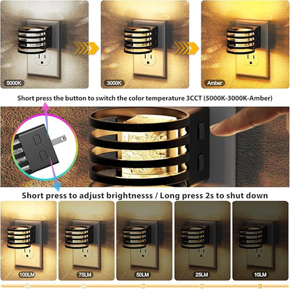 JandCase LED Night Light, [2 Pack] Bubble Night Lights Plug into Wall, Dimmable Nightlight with Dusk to Dawn Sensor, Amber/3000K/5000K & 5 Brightness Levels, for Bedroom Bathroom Hallway