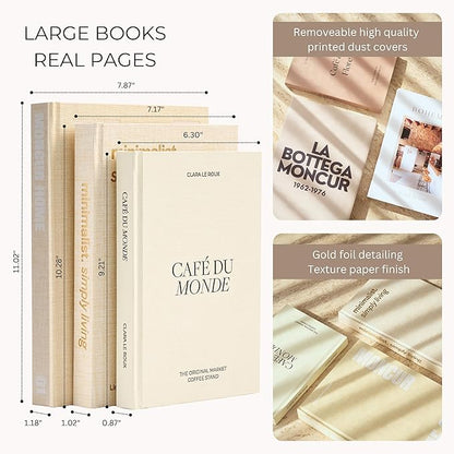 Moncur Home Faux Books for Decoration Coffee Table Books set of 3 Decorative Books Neutral Room Decor Aesthetic Shelf Decor Beige White Earth Tones Real Blank Pages Removable Covers Home Décor Accents