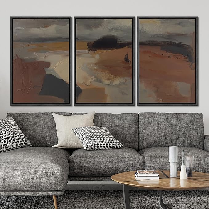 SIGNLEADER Framed Canvas Print Wall Art Set Desert Horizon Abstract Neutral Landscape Illustrations Minimal Decorative Bohemian for Living Room, Bedroom, Office - 16"x24"x3 Black