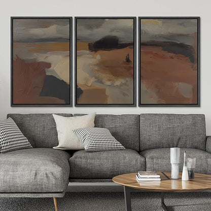 SIGNLEADER Framed Canvas Print Wall Art Set Desert Horizon Abstract Neutral Landscape Illustrations Minimal Decorative Bohemian for Living Room, Bedroom, Office - 16"x24"x3 Black