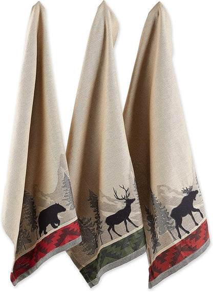 DII Woodlands Collection Dishtowel Set, 18x28, in The Woods, 3 Piece