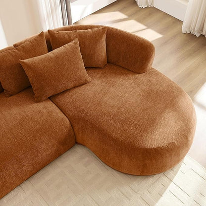 WILLIAMSPACE 134.63" Oversize Curved Sofa Cloud Couch with Round Chaise & Ottoman, Modern Upholstered Curved Sectional Sofa Couch with 6 Pillows for Living Room, No Assembly (Right-Facing,Orange)