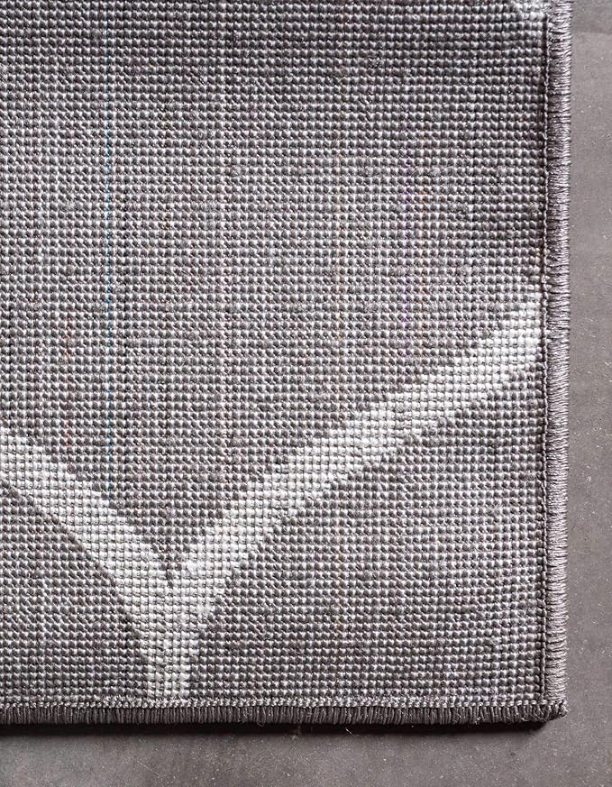 Unique Loom Trellis Frieze Collection Area Rug - Rounded (6' Square, Dark Gray/ Ivory)