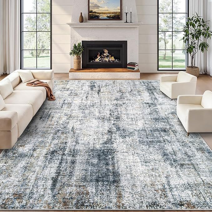 10x14 Area Rug for Living Room: Washable Abstract Large Soft Rugs Non Slip Modern Stain Resistant Low Pile Carpet for Dining Room Bedroom Nursery Office (Multi Blue, 10'x14')