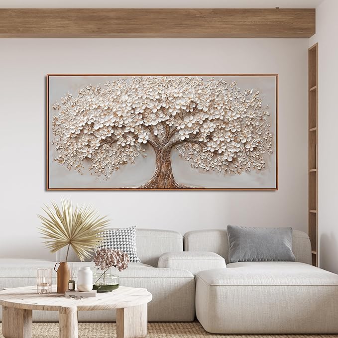 Canvas Wall Art Decor Prints Oversized Wall Art Pictures for Living Room Tree of Life Wall Art Decor Canvas Art Wall Decor Modern Large White Wall Art Prints Framed Artwork for Walls Bedroom Office Decor 29" X 58"