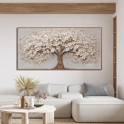 Canvas Wall Art Decor Prints Oversized Wall Art Pictures for Living Room Tree of Life Wall Art Decor Canvas Art Wall Decor Modern Large White Wall Art Prints Framed Artwork for Walls Bedroom Office Decor 29" X 58"