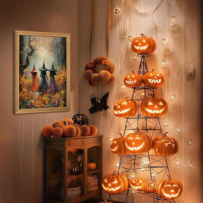 Framed Vintage Halloween Witch Wall Art – Halloween 3D Texture Witches Pictures Fall Decor for Living Room, Mysterious Forest Witchy Sandstone Aesthetic Art Prints for Bedroom Kids Room – 12x16in