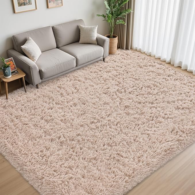 5x8 Area Rug for Living Room:Ultra Soft Fluffy Shag Beige Rugs,Large Fuzzy Plush Indoor Non Slip Carpet Washable Rug for Bedroom Kids Nursery Office Dorm Modern Decor(Beige 5'x8')