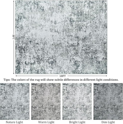 8x10 Area Rug Living Room Rugs - Washable Rug Large Modern Abstract Soft Thin Carpets Indoor Floor No Slip Vintage Carpet for Bedroom Under Dining Table Nursery Home Office Decor Gray White