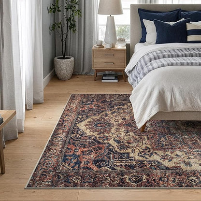 Bloom Rugs Washable 4' x 6' Rug - Beige/Terracotta Traditional Area Rug for Living Room, Bedroom, Dining Room, and Kitchen - Exact Size: 4' x 6'