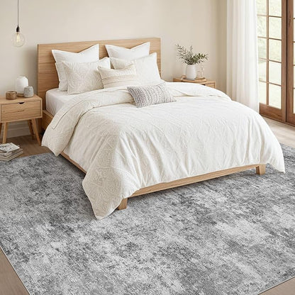 Nakagishi 10x12 Area Rugs Living Room: Washable Abstract Large Neutral Soft Rug Stain Resistant Modern Indoor Floor Non-Slip Carpet for Bedroom Nursery Kids Playroom Office Dining Room Dorm- Grey