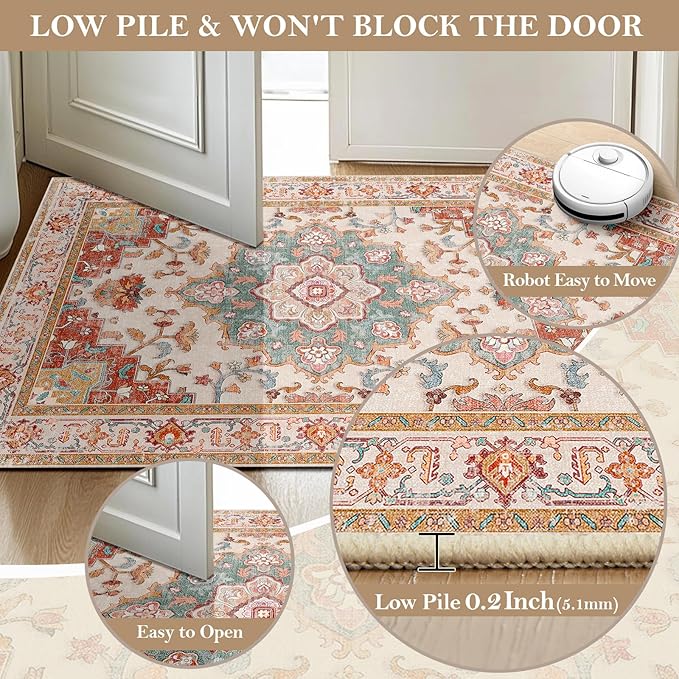 CAPALOCA Machine Washable Rugs Nursery Rug 9x12 Area Rugs Girl Non Slip Low Pile Water Repellent Soft Print Pattern for Bedroom Indoor Decor Kids Playroom OrangeRed