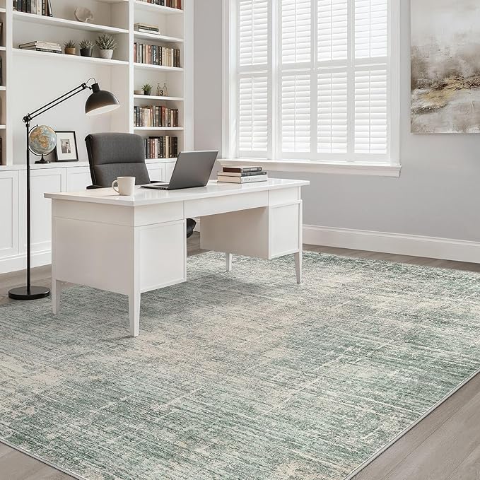 7x9 Area Rug Living Room: Washable Large Neutral Green Rugs Abstract Soft Modern Stain Resistant Indoor Floor Non-Slip Carpet for Bedroom Nursery Kids Office Playroom Dining Room Under Table Home