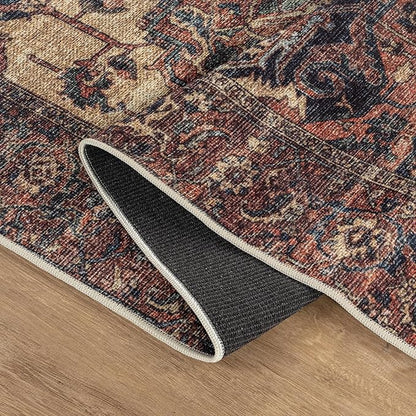 Bloom Rugs Washable 5' x 7' Rug - Beige/Terracotta Traditional Area Rug for Living Room, Bedroom, Dining Room, and Kitchen - Exact Size: 5' x 7'