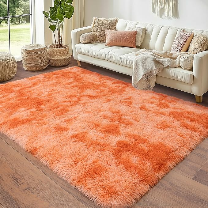 4x5.9 Ft Tie-Dyed Orange Area Rugs for Bedroom, Fluffy Shag Rug for Living Room Girls Room Dorm Soft and Comfy Upgrade Non Slip