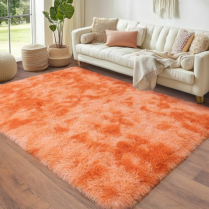 4x5.9 Ft Tie-Dyed Orange Area Rugs for Bedroom, Fluffy Shag Rug for Living Room Girls Room Dorm Soft and Comfy Upgrade Non Slip