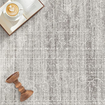9x12 Area Rug Living Room: Washable Large Neutral Soft Rug Farmhouse Stain Resistant Indoor Non-Slip Floor Carpet for Bedroom Nursery Kids Playroom Office Dining Room Dorm- Gray Brown