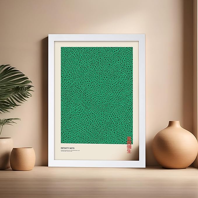 Poster Master Vintage Poster - Retro Pop Art Print - Gift for Artist, Friend - Infinity Nets, Japanese, Green, Modern, Abstract - Wall Decor for Home, Office, 16x20 White Framed