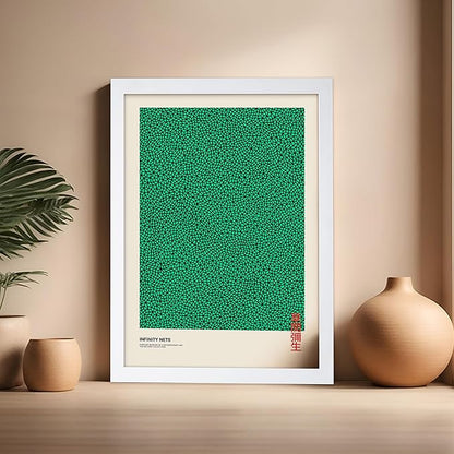 Poster Master Vintage Poster - Retro Pop Art Print - Gift for Artist, Friend - Infinity Nets, Japanese, Green, Modern, Abstract - Wall Decor for Home, Office, 16x20 White Framed