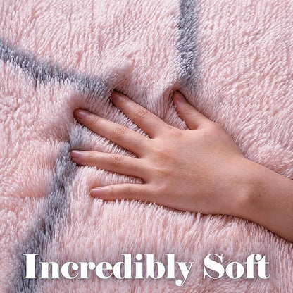 ONASAR 6x9 Area Rugs for Living Room Bedroom, Large Fluffy Pink and Grey Throw Rug, Geometric Soft Plush Shaggy Fuzzy Floor Carpet for Nursery Kids Girls Boys Teen Dorm Home Office Decor