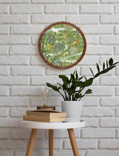 Vintage Botanical Tree Flower Hanging Wall Decor, Spring Nature Botanical Round Wooden Wall Art, Western Boho Decorations with Hook for Apartment Home Living Room Bedroom Bathroom Kitchen Office, 14